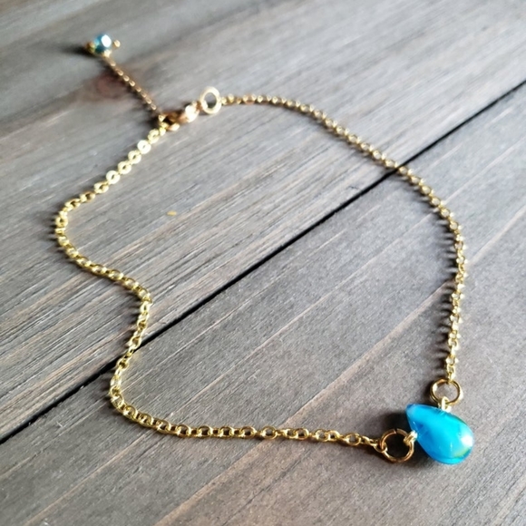 Handmade 18k Blue Glass Anklet - Picture 6 of 10